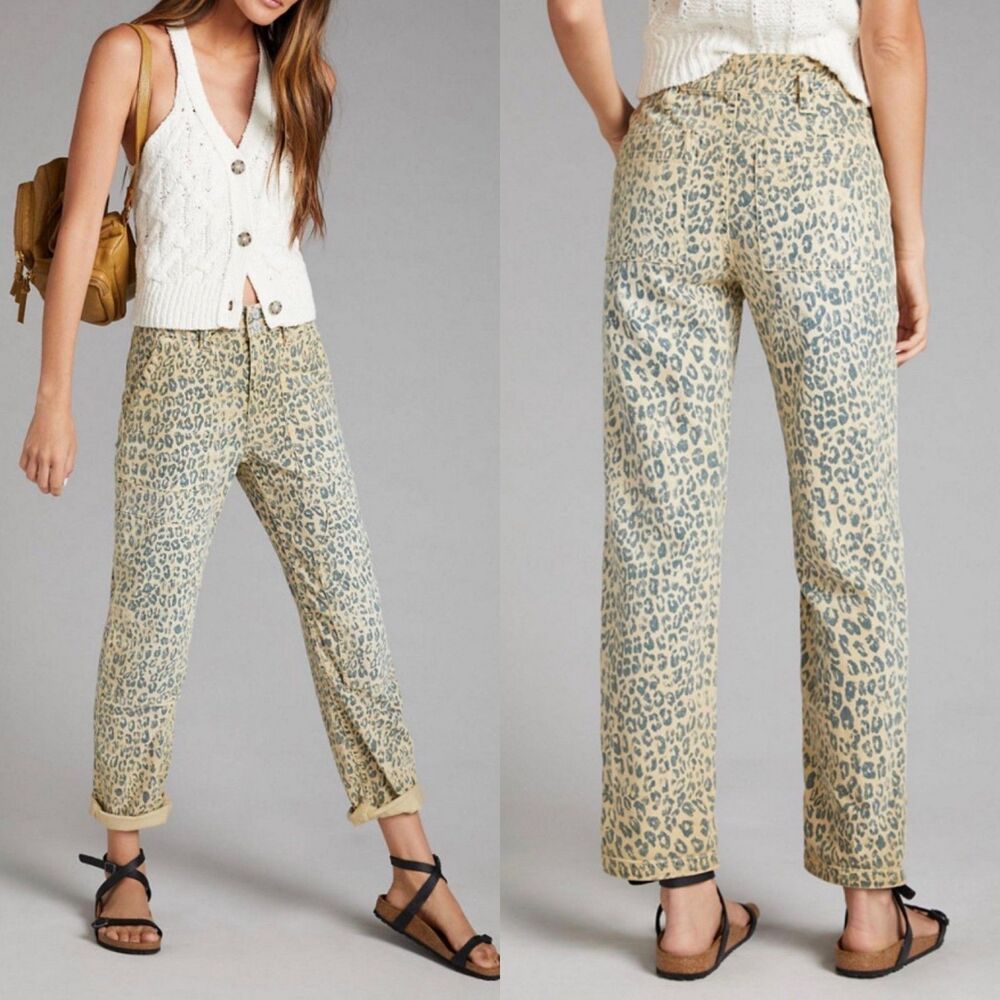 PILCRO Anthropologie The Wanderer Leopard Mid Rise Relaxed Jeans Womens 26